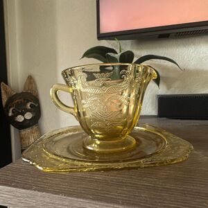 Vintage Federal Glass Yellow Depression Glass Creamer & saucer vintage glass